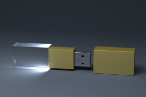 Приз из стекла и пластика "USB-флэшка" с белой подсветкой