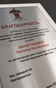 Наградной диплом "Благодарность"